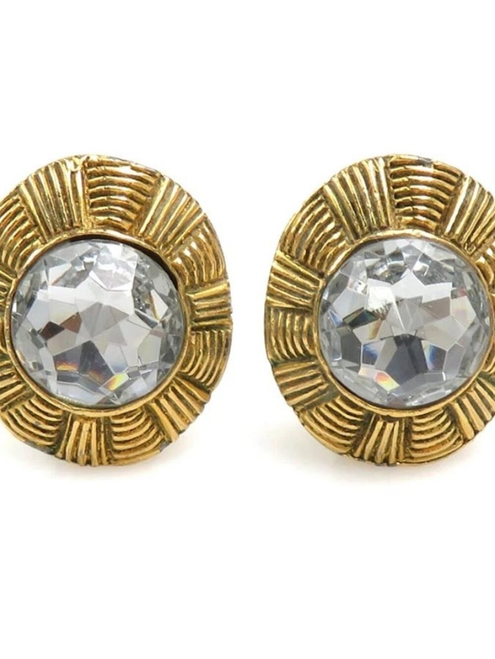 Auth CHANEL Clip on Earrings Gold/Silver Metal/Rhinestone - e60805a